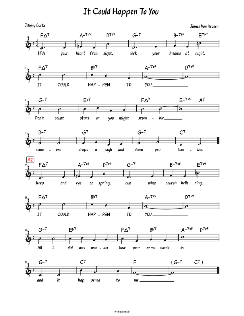 It Could Happen to You (Lead sheet with lyrics ) Sheet music for Piano