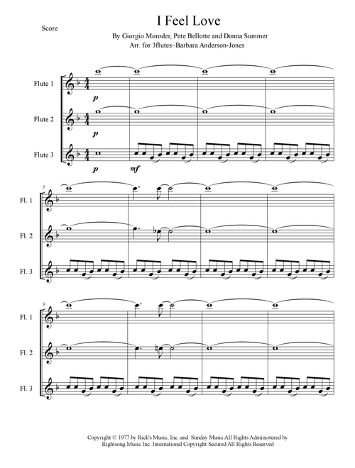 I Feel Love - Score Only (Arr. Barbara Anderson-Jones) - Donna Summer (Woodwind Ensemble)