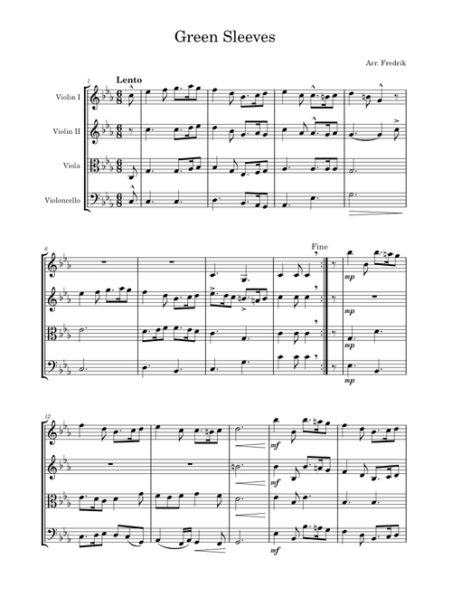 Green sleeves – String Quartet Arrangement