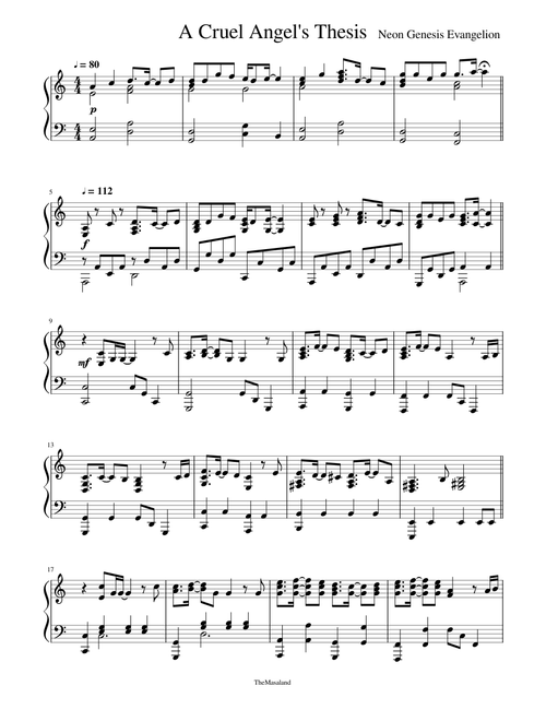 Neon Genesis Evangelion OP - A Cruel Angels Thesis - Piano