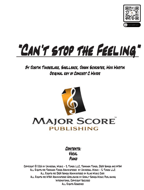Can't Stop The Feeling! (Arr. MAJOR SCORE PUBLISHING TM.) - Justin Timberlake (Piano Vocal)