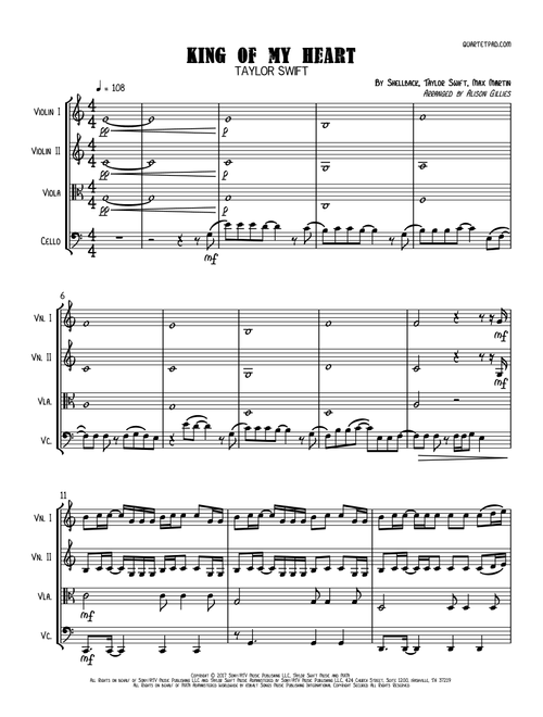 King Of My Heart (Arr. Alison Gillies) - Taylor Swift (String Quartet)
