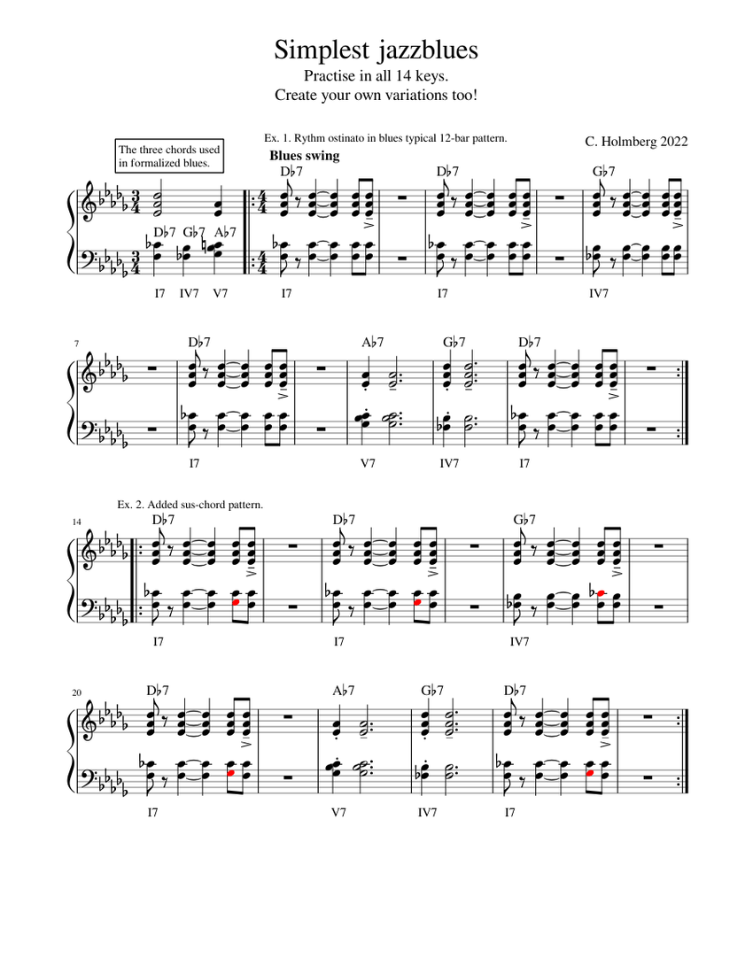 Simplest jazzblues Sheet Music with Chords for Piano (Solo) easy ...