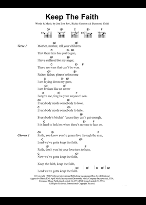 Keep the faith - Bon Jovi Sheet Music with Chords for Piano