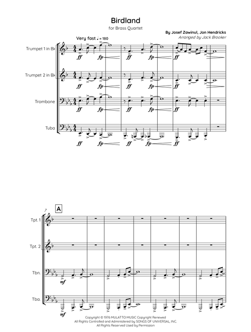 Birdland (Arr. Jack Brooker) - Manhattan Transfer (Brass Ensemble)