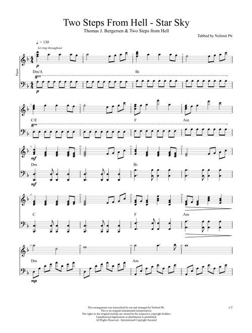 Star Sky (Two Steps From Hell) - Thömas J Bergersen & Two Steps from Hell (Piano Solo)