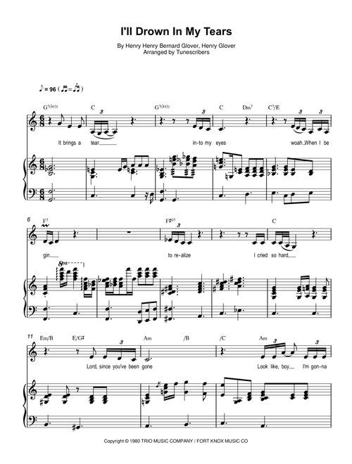 I'll Drown In My Tears (Arr. Tunescribers) - Henry Henry Bernard Glover, Henry Glover (Piano Vocal)
