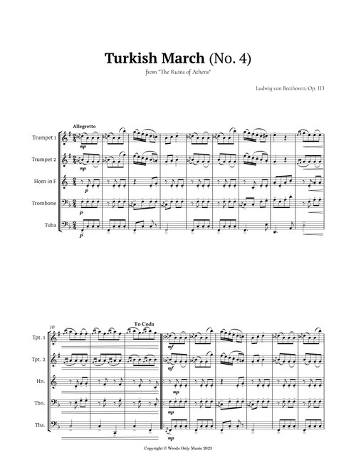 Turkish March by Beethoven for Brass Quintet (Arr. Ander) (Brass Ensemble)