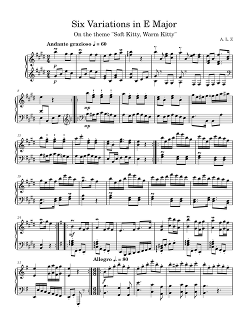 "Soft Kitty" Variations in E Major, ZV 181