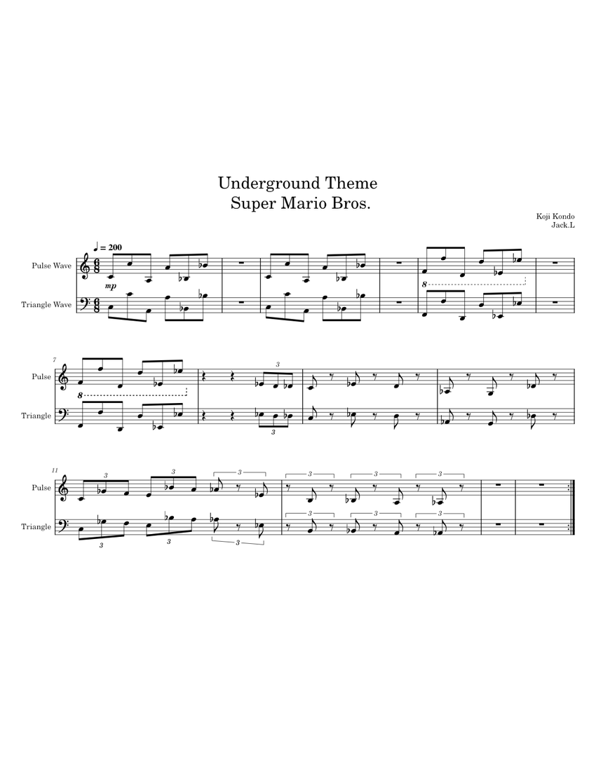 Underground Theme - Super Mario Bros. Sheet music for Piano, Bass guitar (Mixed Duet ...