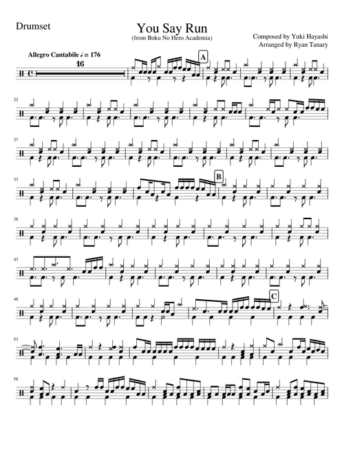 You Say Run Boku no Hero Academia Concert Band Arrangement Drumset