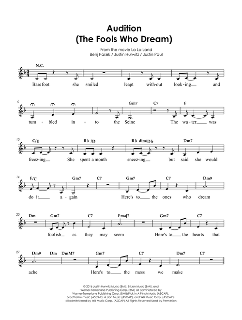 Audition (the Fools Who Dream) (Arr. Charles Lee) - Justin Hurwitz (Piano Vocal)