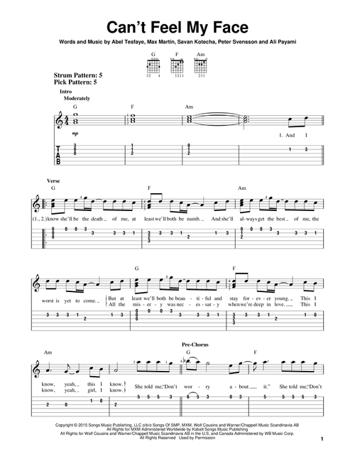 Can't Feel My Face - The Weeknd (Easy Guitar with TAB)