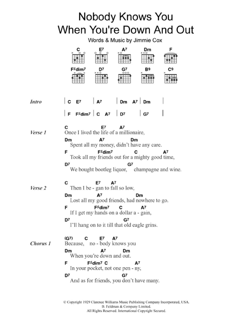 Nobody Knows You When You're Down And Out - Eric Clapton (Guitar Chords-Lyrics)