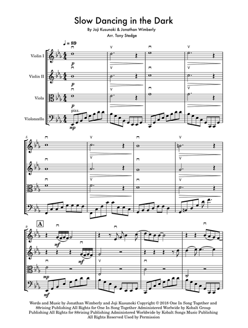 Slow Dancing In The Dark (Arr. Tony Stedge (TonyStedge@outlook.com)) - Jonathan Wimberly, Joji Kusunoki (String Quartet)