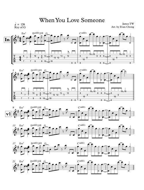 When You Love Someone (Arr. Evan Chong) - James Tw (Guitar Tab)