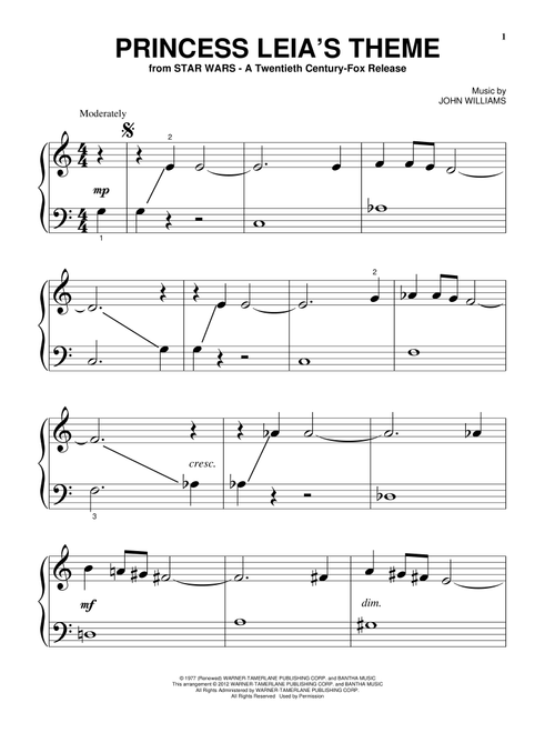 Princess Leia's Theme - John Williams (Beginning Piano Solo)