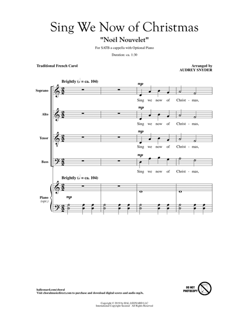 Sing We Now Of Christmas ("Noel Nouvelet") (arr. Audrey Snyder) - Traditional French Carol (Choral, SATB)