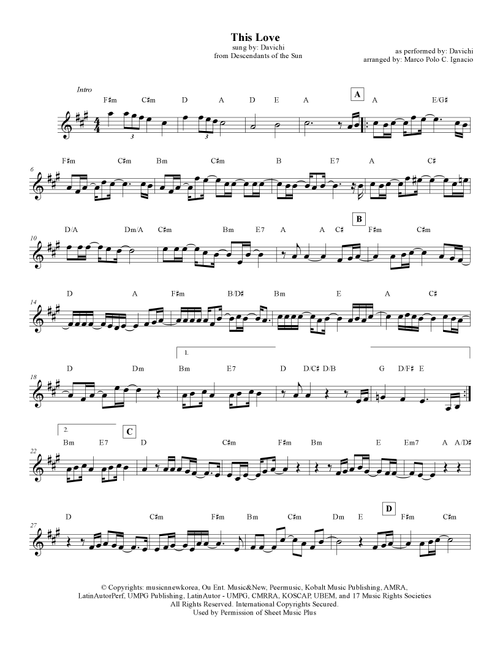 This Love (Arr. Marco Polo C. Ignacio) - Davichi (Lead Sheet - Fake Book)