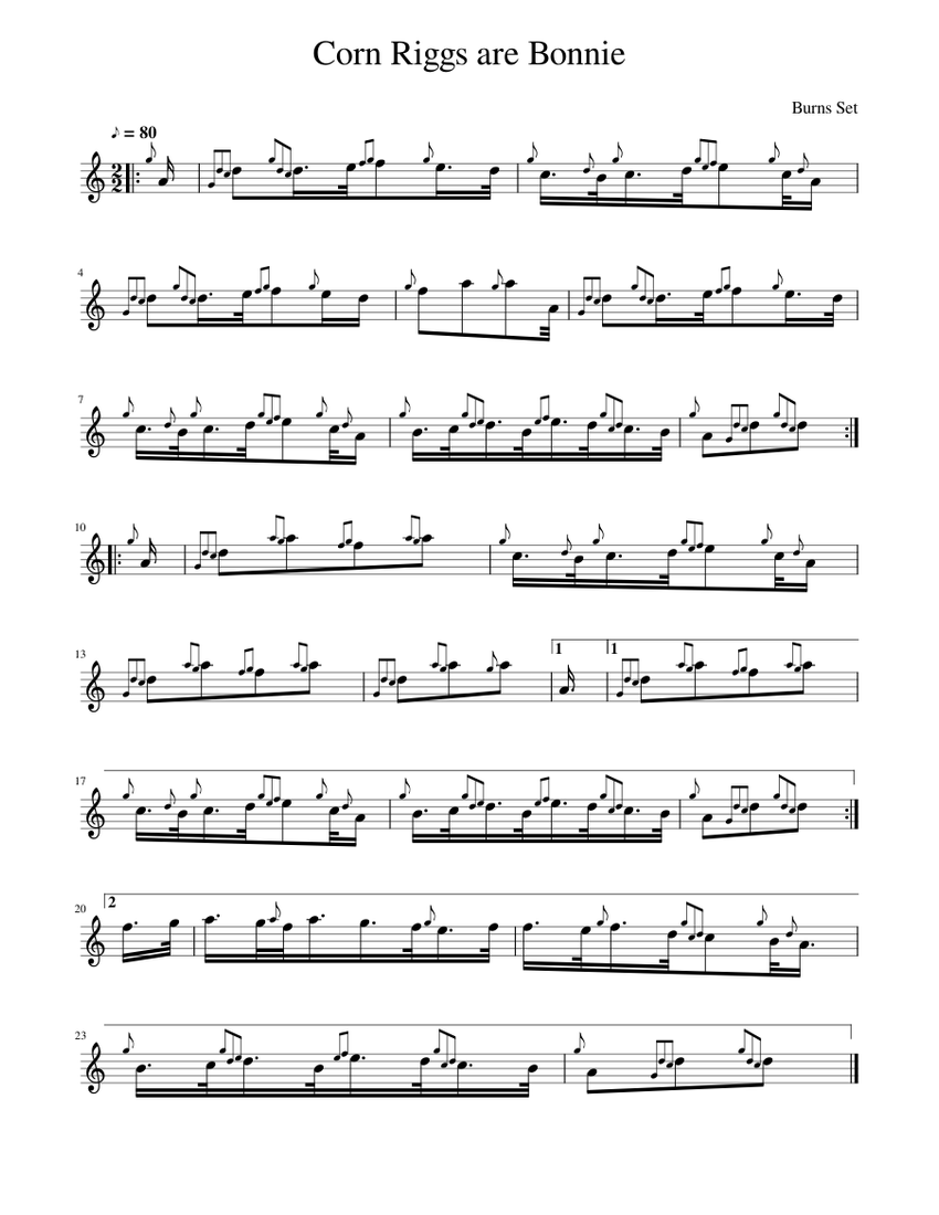 Burns Set - Corn Riggs are Bonnie Sheet Music for Piano (Solo) easy ...