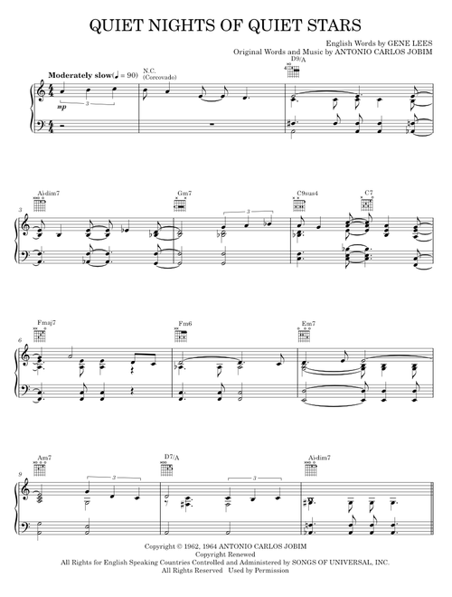 Quiet Nights Of Quiet Stars (Corcovado) - Antonio Carlos Jobim (Piano-Vocal-Guitar)