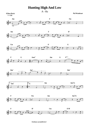 Hunting high and low - a-ha Sheet Music with Chords for