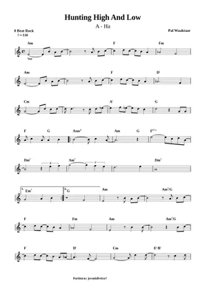 Hunting high and low - a-ha Sheet Music with Chords for Hunting high and low - a-ha Sheet Music with Chords for