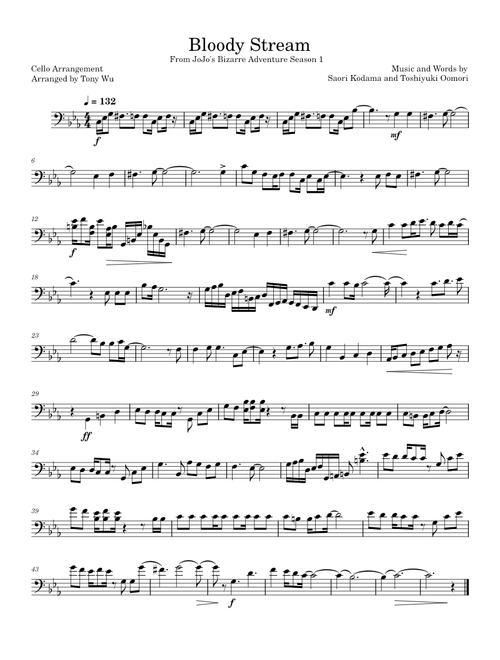 Bloody stream – Coda Bloody Stream (JoJo's Bizarre Adventure Season 1 Opening 2) Solo Cello Arrangement