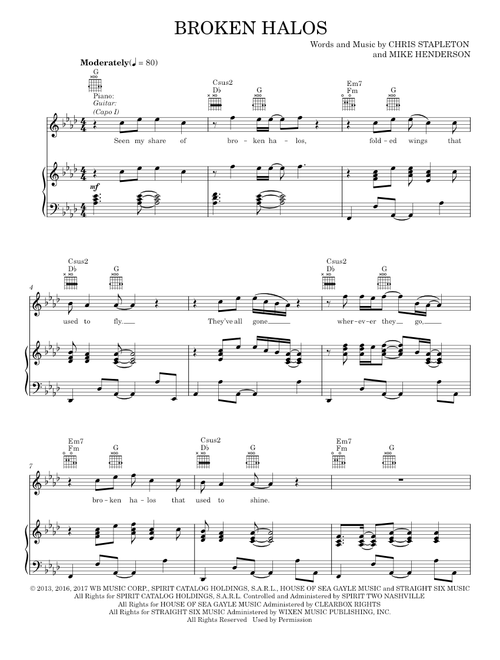 Broken halos - Chris Stapleton (Piano-Vocal-Guitar)