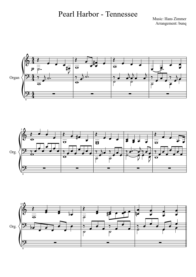 Fuerza adiós servir Pearl Harbor - Tennessee Sheet music for Organ (Solo) | Musescore.com