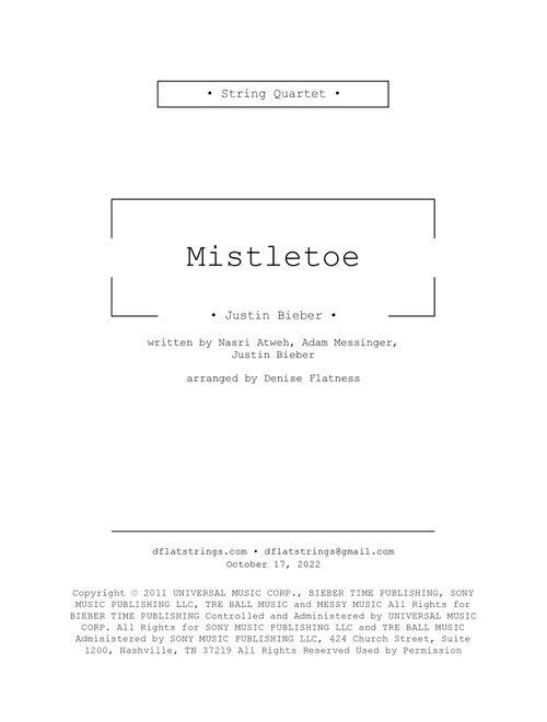 Mistletoe (Arr. Denise Flatness) - Justin Bieber (String Quartet)