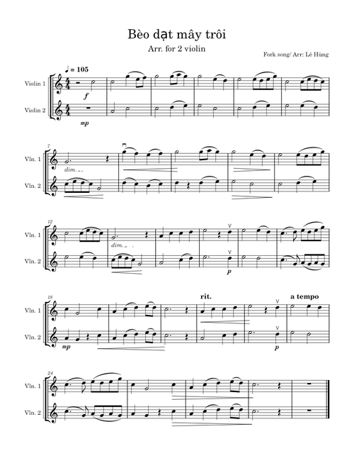 Bèo dạt mây trôi - Violin duet