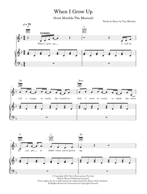 When I Grow Up (From 'Matilda The Musical') - Tim Minchin (Piano-Vocal-Guitar (Piano Accompaniment))