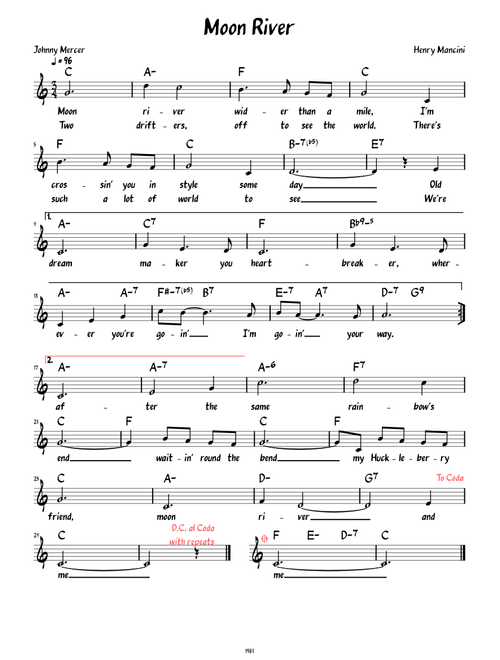 Moon River  (Lead sheet with lyrics )