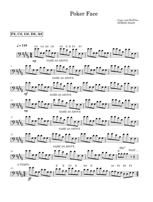 Poker face – Lady Gaga BASS GUITAR