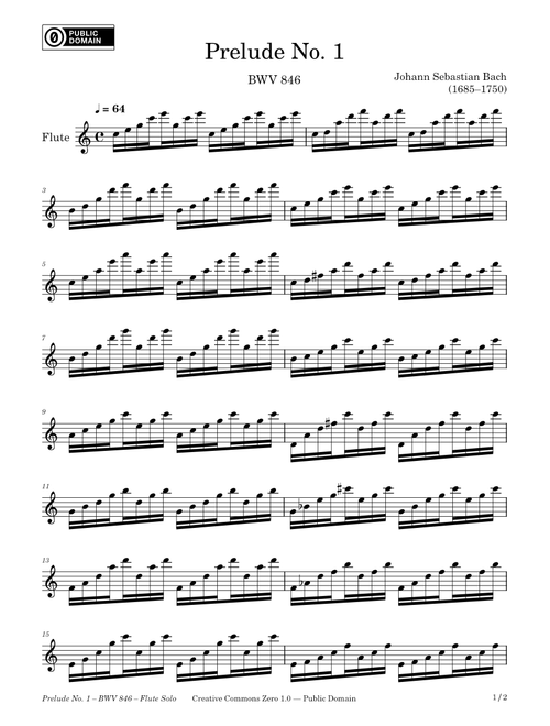 Prelude No. 1 in C Major (BWV 846) for Flute