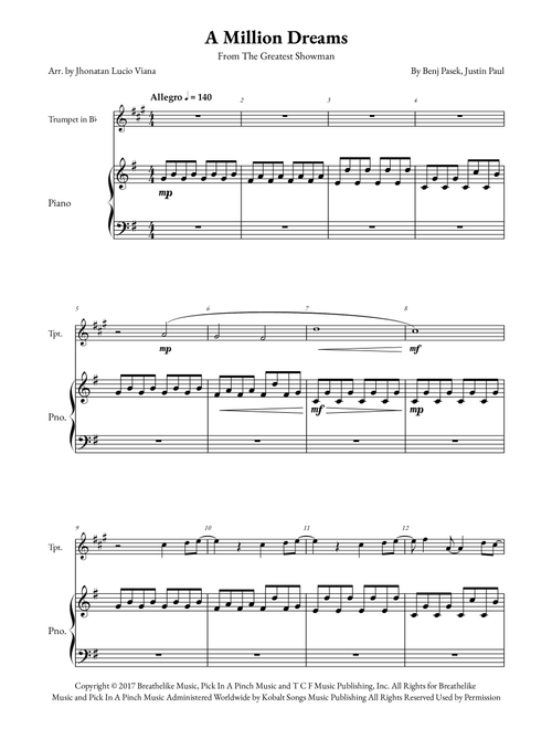 A Million Dreams (Arr. Jhonatan Lucio Viana) - Pink (Trumpet and Piano)