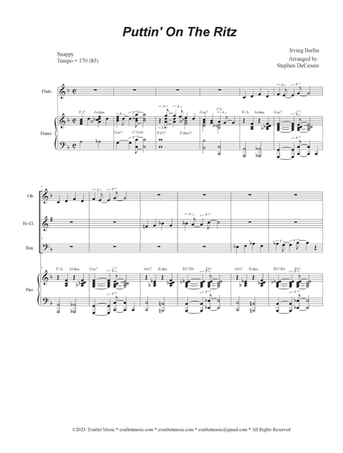 Puttin' On The Ritz (Woodwind Quartet and Piano) (Arr. Stephen DeCesare) (Woodwind Ensemble)