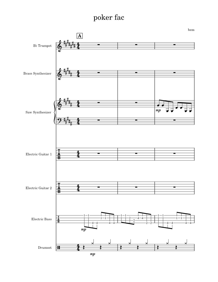 poker fac Sheet Music and Tab for Trumpet in b-flat, Guitar, Bass ...
