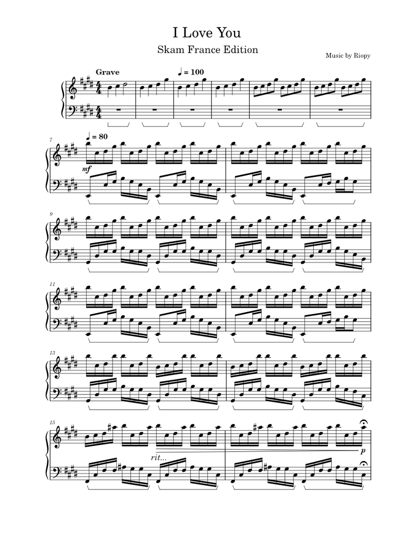 I Love You – Riopy (Skam France Edition) Sheet music for Piano (Solo