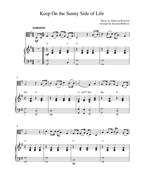 Keep On the Sunny Side of Life (Arr. Kaiserin Rebecca) - JHoward Entwisle (Viola and Piano)