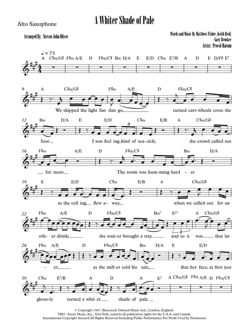 A Whiter Shade Of Pale (Arr. Steven John Oliver) - Procol Harum (Alto Sax Solo)
