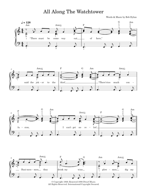 All Along The Watchtower - Bob Dylan, Jimi Hendrix (Piano Vocal)