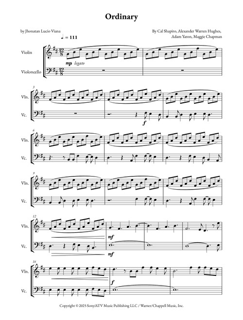 Ordinary (Arr. Jhonatan Lucio Viana) - Alex Warren (Instrumental Duet)