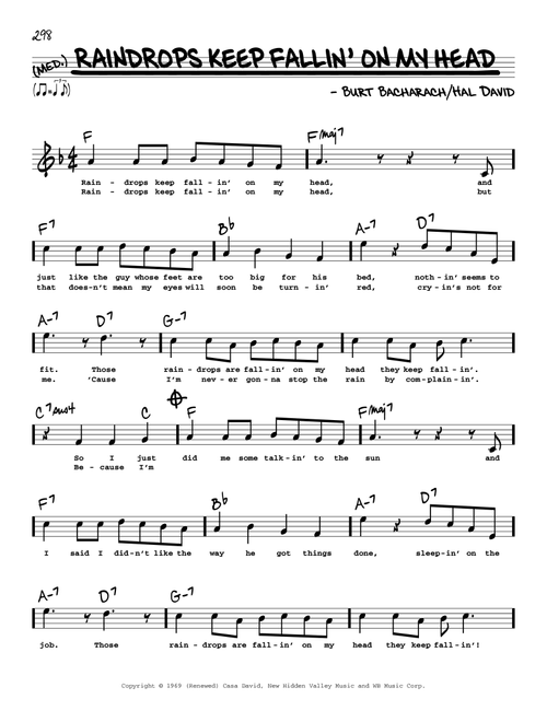 Raindrops Keep Fallin' On My Head (High Voice) (from Butch Cassidy And The Sundance Kid) - BJ Thomas (Real Book - Melody-Chords-Lyrics)