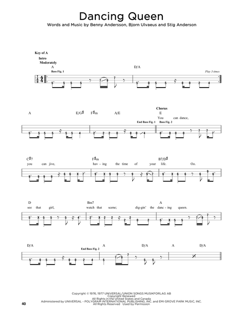Dancing Queen - ABBA (Easy Bass Tab)