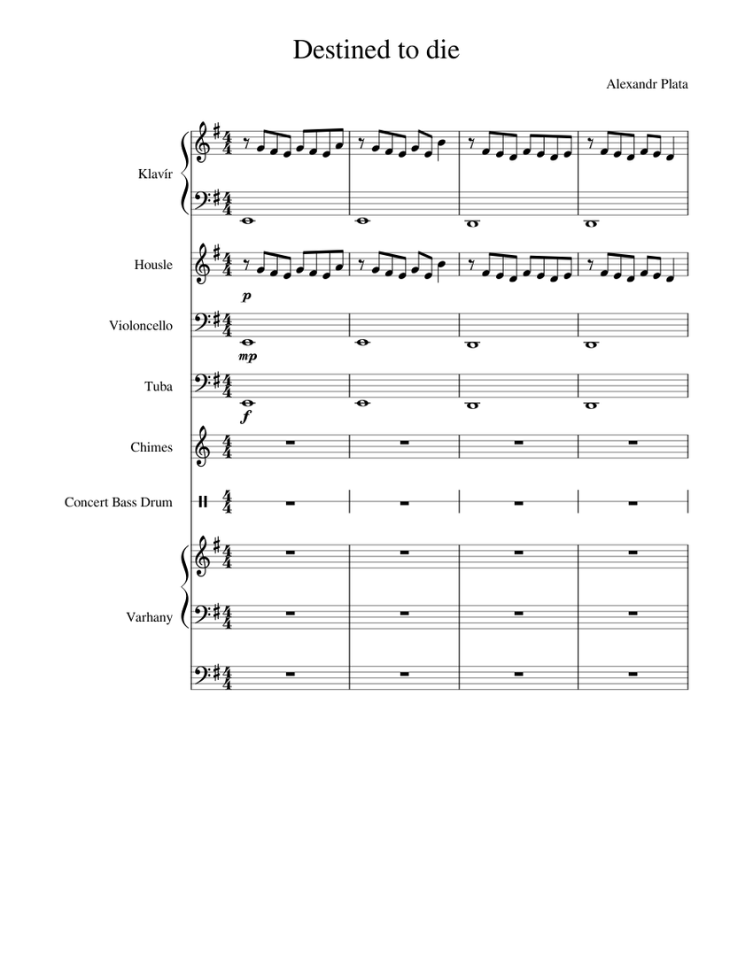 Destined to Die Sheet Music for Piano, Organ, Tuba, Violin & more ...