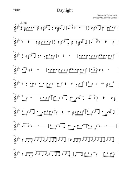 Daylight (Arr. Zac Corbett) - Taylor Swift (Violin Solo)