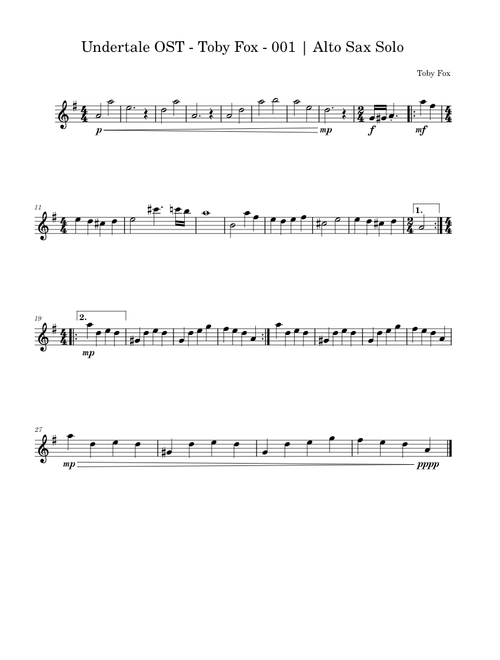 Once Upon A Time – Toby Fox Undertale OST - Toby Fox - 001 | Alto Sax Solo