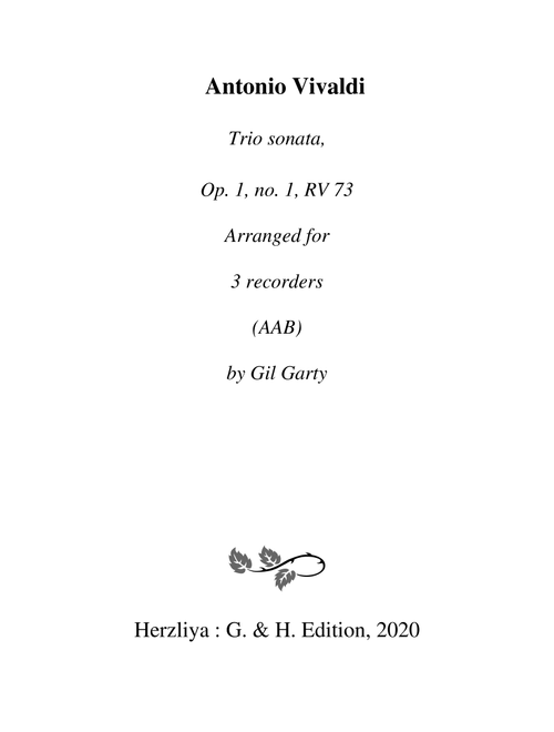 Trio sonata Op.1, no.1 RV 73 (Arrangement for 3 recorders (AAB)) (Arr. Gil Garty) - Antonio Vivaldi (Recorder Ensemble)